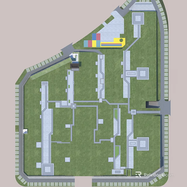 Garden Landscape Layout Design With Paths Lawn Areas And Architectural Structures 3d model