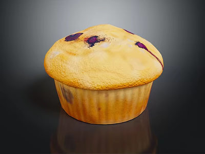 Golden Blueberry Muffin With Purple Spots And Soft Texture On Dark Surface 3d model