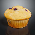 Golden Blueberry Muffin With Purple Spots And Soft Texture On Dark Surface