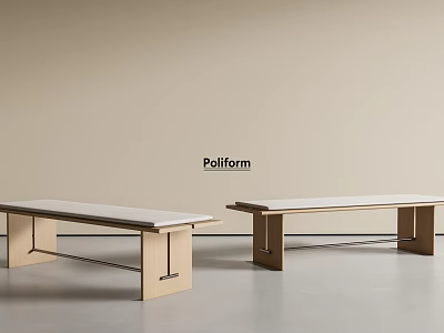 Poliform Stylish Minimalist Indoor Benches With Wooden Frame And White Surface 3d model