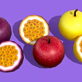 Fresh Passion Fruits Whole And Halved Purple Red Yellow With Seeds On Purple Background