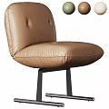 Brown Leather Dining Chair With Button Tufted Backrest And Black Metal Base