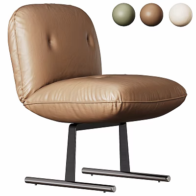 Brown Leather Dining Chair With Button Tufted Backrest And Black Metal Base 3d model