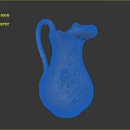 Pink Ceramic Pitcher With Colorful Floral Patterns Curved Handle And Scalloped Rim