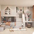 Kids Room Interior Design With Bunk Bed Stairs Piano Teddy Bear And Wall Decor