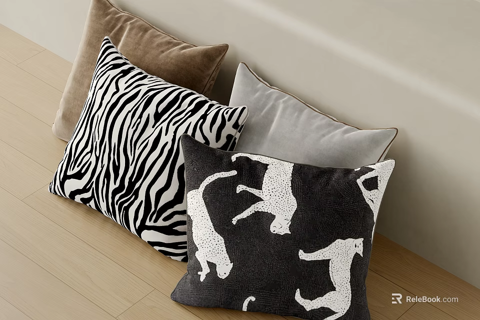 Animal Print Decorative Pillows With Zebra Stripes And Leopard Patterns For Modern Home Decor 3d model 