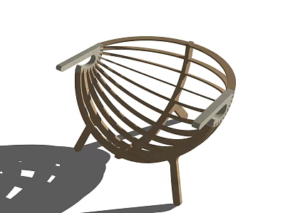 Wooden Lounge Chair Featuring Round Curved Wooden Slats Structure and Light Armrests 3d model