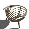 Wooden Lounge Chair Featuring Round Curved Wooden Slats Structure and Light Armrests