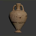Ancient Ceramic Vase Sculpture Handcrafted with Double Handles Rustic Yellow Surface and Textured Patterns