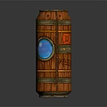 Vintage Wooden Barrel Shaped Canister With Orange Wood Grain And Blue Circular Window