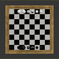 Chessboard Black And White Squares With Gold Border And Arranged Black White Chess Pieces