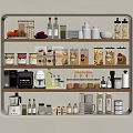 Organized Kitchen Storage Shelves With Spice Bottles Jars And Appliances