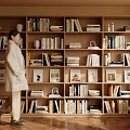 Warm Brown Wooden Bookcase Filled With Books And Decorative Items In Cozy Modern Style