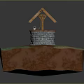 Traditional Well Structure With Wooden Roof Stone Base And Green Grass On Reddish Brown Platform