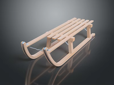 Elderly Person Enjoying Winter Outdoor Activity With Wooden Sled 3d model