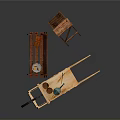 Garden Tools Collection With Wooden Wheelbarrow Ladder Shovel And Pots