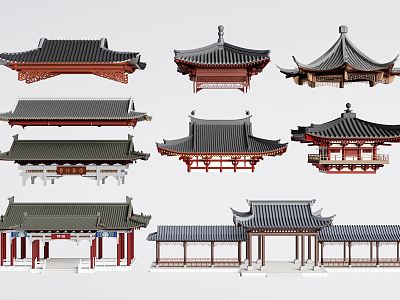 Chinese Corridor Eaves Roof Tile Pavilion Corridor model