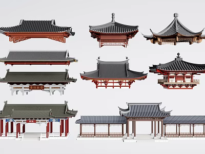 Traditional Chinese Pergola Designs Featuring Various Roof Styles And Architectural Structures 3d model