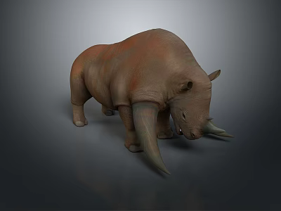 Realistic 3D Rhinoceros Model With Brownish Red Skin And Large Horns 3d model