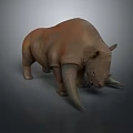 Realistic 3D Rhinoceros Model With Brownish Red Skin And Large Horns