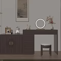 Elegant New Chinese Style Solid Wood Dressing Table With Ample Storage And Lighted Makeup Mirror