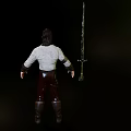 Man Holding Long Sword with Green Gem in Light Tunic and Brown Leather Boots