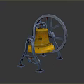 Elegant Yellow Vintage Bell With Metal Wheel And Stand Structure