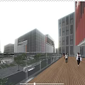 Modern Office Building Exterior With Glass Curtain Walls Pedestrian Plaza And People Walking
