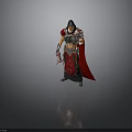 Fantasy Character With Red Cape And Armor Holding Decorative Shield Standing