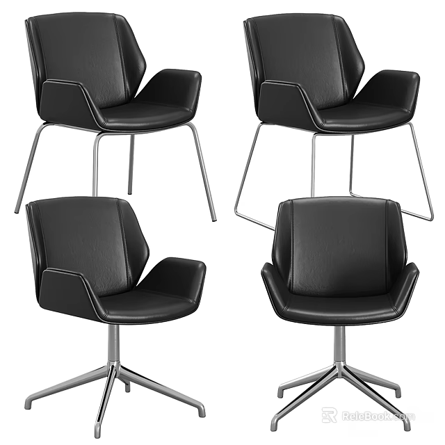 Modern Black Leather Single Chair with Metal Frame and Swivel Base Design 3d model 
