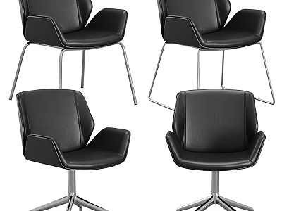 Modern Black Leather Single Chair with Metal Frame and Swivel Base Design 3d model