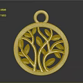 Exquisite Golden Circular Pendant With Openwork Tree Design And Shiny Finish 3d model