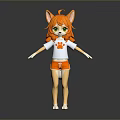 Anthropomorphic Fox Character With Orange Hair Green Eyes White Paw Print T-shirt And Orange Shorts