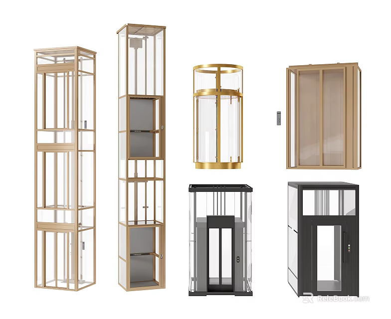 Modern Elevator Designs With Glass Panels Metal Frames And Various Color Options 3d model 