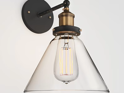 Modern Industrial Wall Light With Black Base Transparent Glass Shade And Filament Bulb 3d model