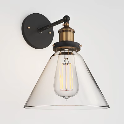 Modern Industrial Wall Light With Black Base Transparent Glass Shade And Filament Bulb 3d model