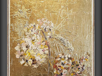 Elegant Picture Frame With Textured Golden Background And Floral Painting 3d model