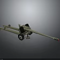 Military Towed Artillery Weapon With Long Barrel Wheeled Carriage And Green Color