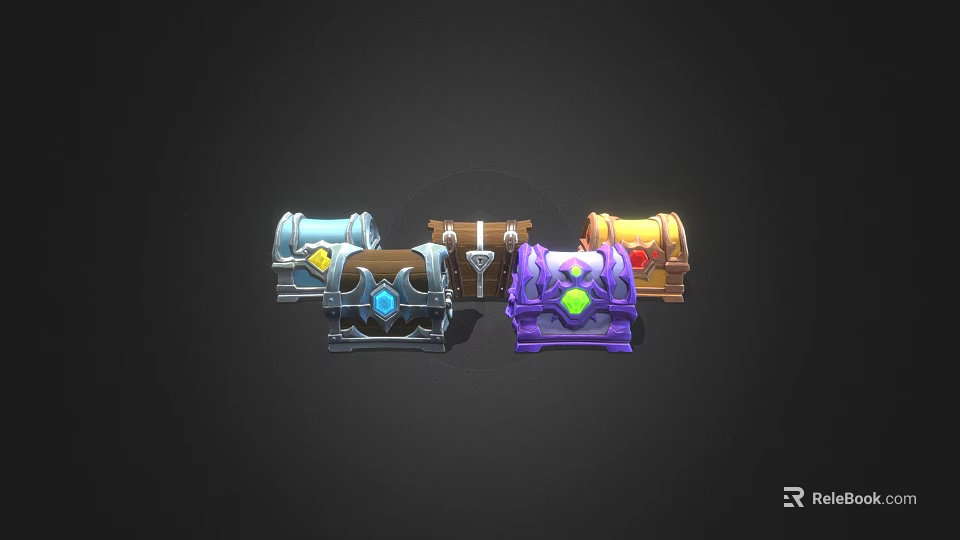 Colorful Decorative Treasure Chests With Gemstone Accents And Varied Designs 3d model 