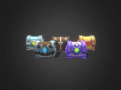 Colorful Decorative Treasure Chests With Gemstone Accents And Varied Designs 3d model