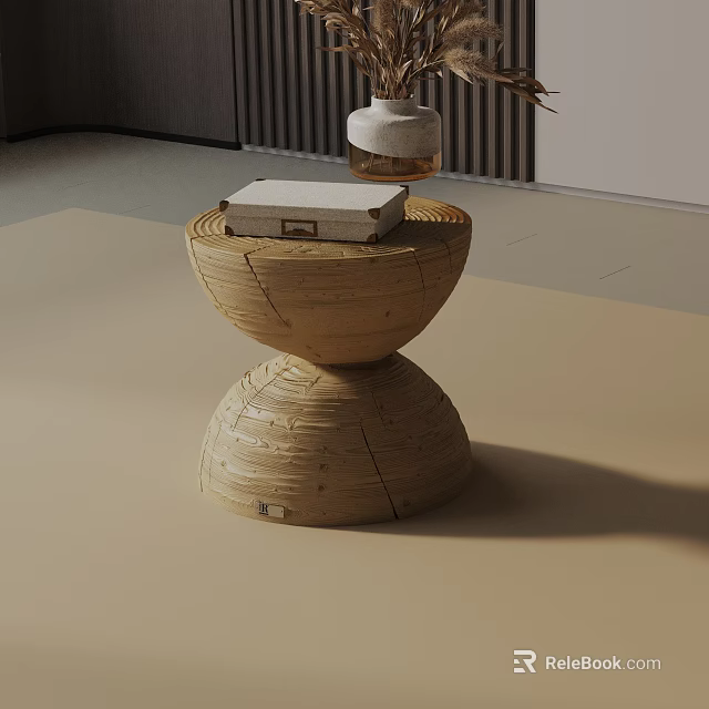 Wooden Layered Circular Side Table With White Vase And Book In Living Room 3d model 