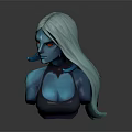 Blue Skinned Fantasy Creature 3D Bust Model Featuring Silver Hair Red Eyes And Pointed Ears