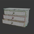 Vintage White Distressed Chest of Drawers With Three Wooden Drawers and Round Knobs