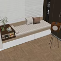 Cozy Bay Window Interior With Cushion Pillows Sunlight Through Blinds And Side Table 3d model