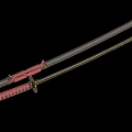 Japanese Samurai Sword Weapon With Curved Blade Gold Accents And Pink Wrapped Handle