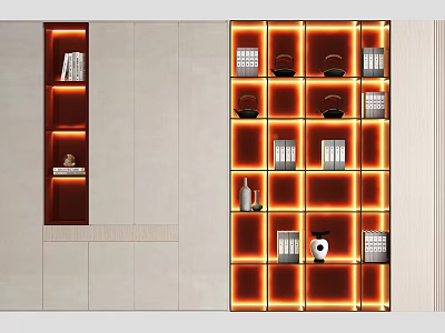 Elegant Modern Bookcase With Illuminated Shelves Books Decorative Items And LED Lighting 3d model