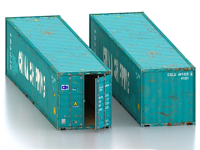 Two Blue KALMAR Industrial Containers with Open Door and CSCL ATLANTA Marking 3d model