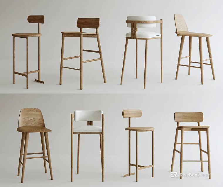 Wooden Bar Stools With Modern Design And Various Styles For Home And Office Spaces 3d model 