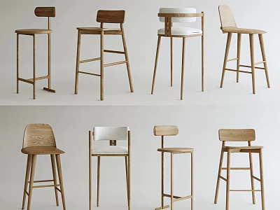 Wooden Bar Stools With Modern Design And Various Styles For Home And Office Spaces 3d model