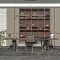 Elegant Modern Tea Room Interior Design With Wooden Shelves And Tea Sets